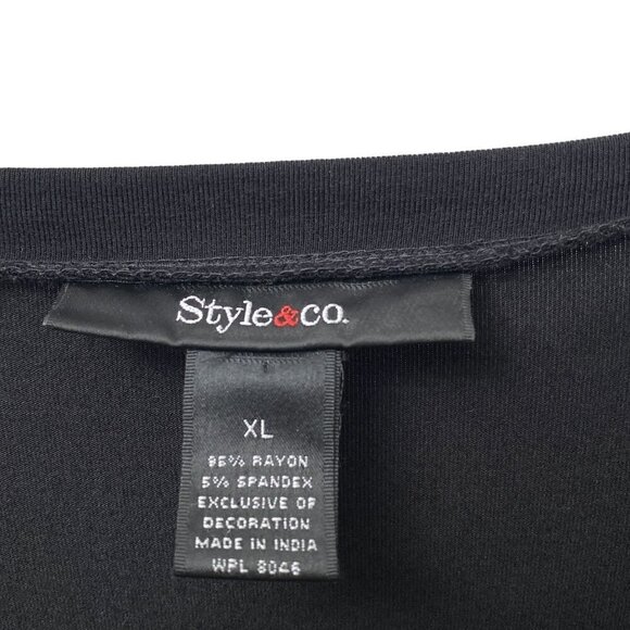 Style & Co. Womens Top Size XL Black Beaded Tunic Tee  V neck Ruffle Hem - Picture 5 of 9